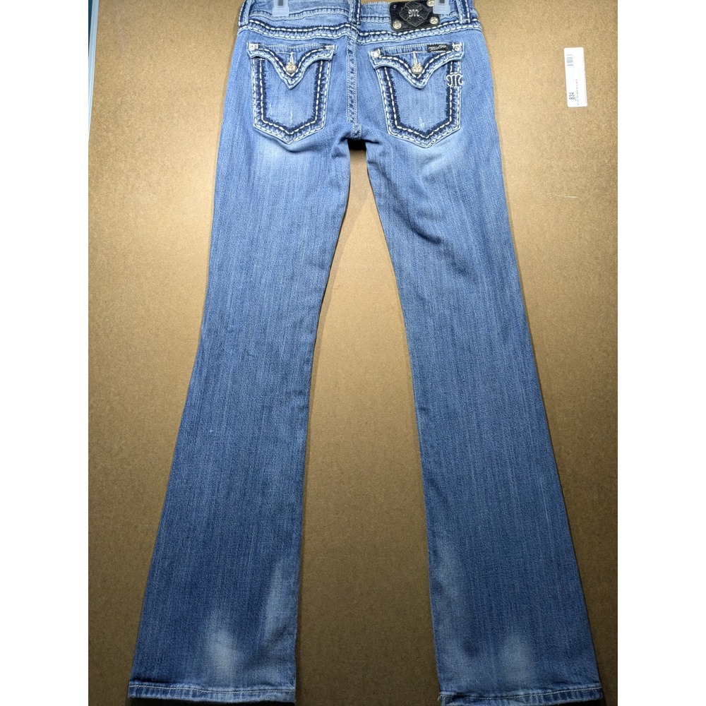 Miss Me Bootcut Distressed Light Wash Jeans Rhinestone Flap Pocket JP55014-13 30 - Picture 4 of 9